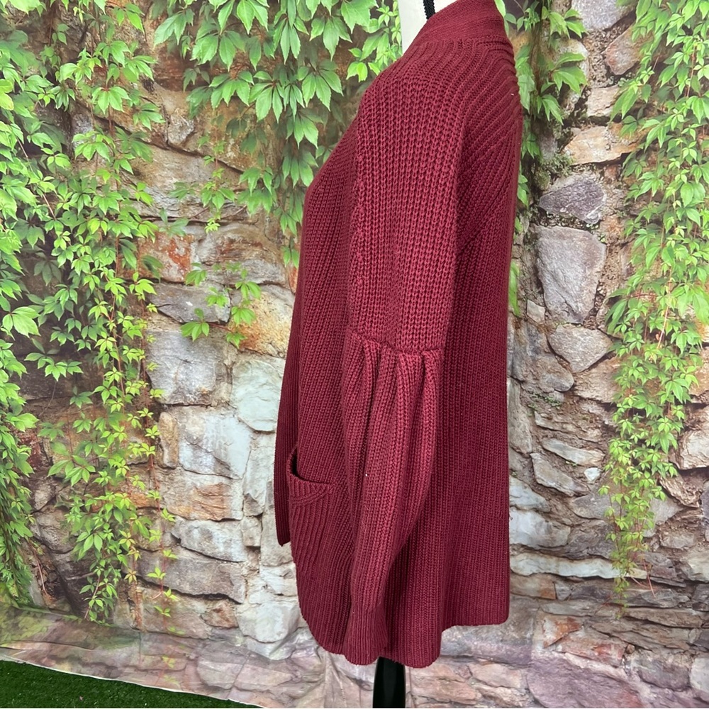 KNITTED & KNOTTED Cranberry Ribbed Open Cardigan, S - Picture 5 of 11